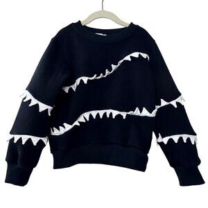 LOLA + THE BOYS Shark Bite Sweatshirt Boys 6 Black White Teeth Jogger Sweater